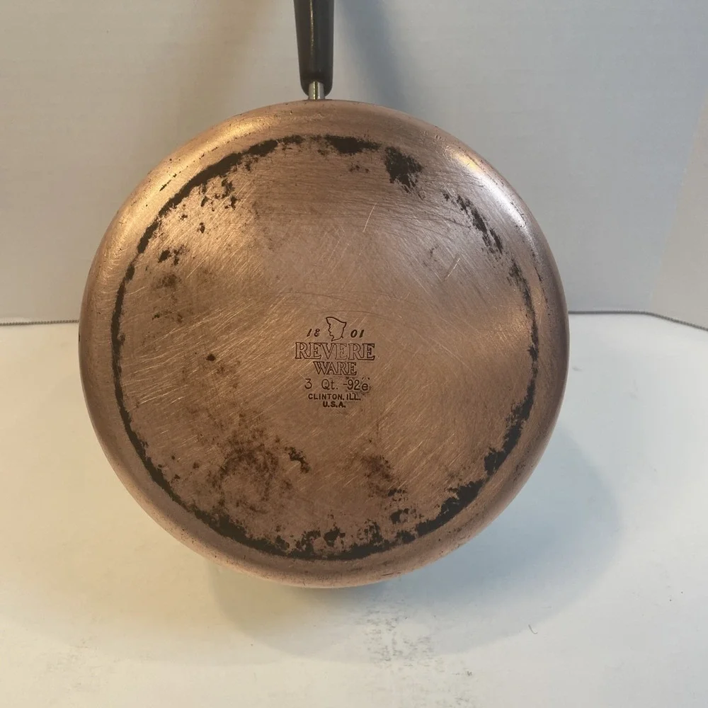 Revere Ware Saucepan 3 Qt Silver 1801 Copper Clad Bottom Stainless Steel no lid